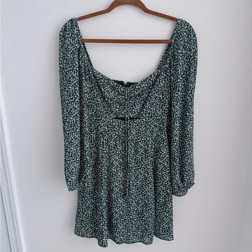 Abercrombie & Fitch Green Ruched Sundress with Bishop Sleeves